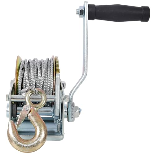 600LBS Hand Winch with 26FT Steel Cable, Heavy Duty Manual Crank for Trailer