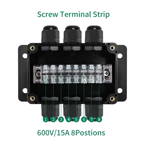 ABS IP67 Waterproof Dustproof Electrical Junction Box, with 15A 600V Barrier Terminal Cable Connector, 3 in/3 Out Power Junction Box（3.93 * 2.67 * 1.96in） - size: 3T3 3.93" x 2.67" x 1.96"