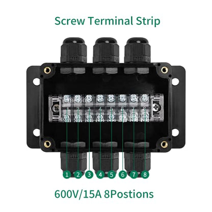 ABS IP67 Waterproof Dustproof Electrical Junction Box, with 15A 600V Barrier Terminal Cable Connector, 3 in/3 Out Power Junction Box（3.93 * 2.67 * 1.96in） - size: 3T3 3.93" x 2.67" x 1.96"