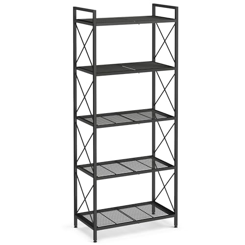SONGMICS 5-Tier Steel Storage Rack, Shelving Unit with X Side Frames - color: Black, size: 5 Tiers (23.6"W)