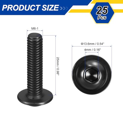 25pcs M6-1x25mm 304 SS Flanged Button Head Socket Cap Screws - size: M6-1x25
