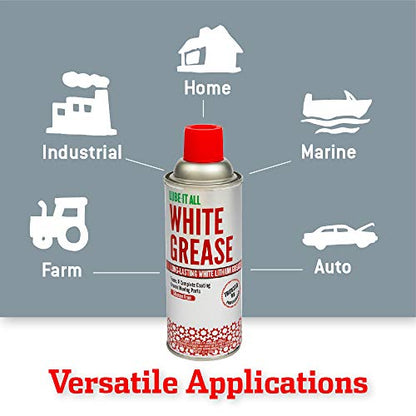 Gasoila Premium White Lithium Grease, Long-Lasting - 11 oz Aerosol - Non-Staining, High Solid Formula for Rust Protection & Squeaky Parts - Ideal for Automotive, Marine, Industrial, & Home Use