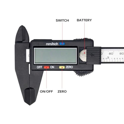 Electronic Digital Caliper, Plastic Vernier Caliper, Caliper Measuring Tool with Inch/Millimeter Conversion, Extra Large LCD Screen, 0-6 Inch/0-150 mm, Auto Off Featured Micrometer Ruler