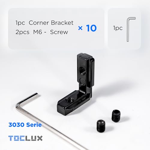 10 Sets Black 3030 Aluminum Extrusion Hidden Connector Kit– 10pcs L-Shape Inside Brackets, Hex Screws, Hex Wrench – for 8mm T Slot Extruded Aluminum Accessories Hardware - size: 30 Series Black
