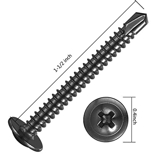 Wensilon (150Pcs)#8×1-1/2” for Sheet Metal Self-Tapping Screws 410 Black Stainless Steel Truss Head High-Strength Quick Tapping - color: Black, size: #8X1-1/2"