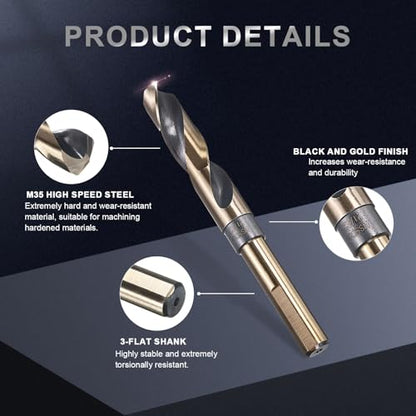 uxcell 21/32" Drill Bit 1/2" Reduced Shank 3-Flat M35 5% Cobalt HSS - size: 21/32" with 1/2" Shank