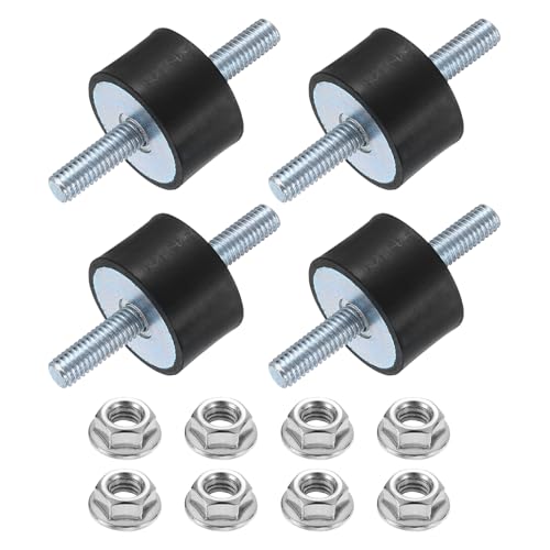 uxcell 4Pcs M6 x 18mm Rubber Mounts, 15 x 25mm Cylindrical Anti Vibration Isolator Studs Shock Absorber Double Studs with Nuts for Car Bobbin Generator Air Compressors - size: M6 x 18mm, 15 x 25mm