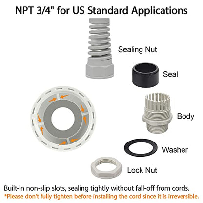 LeMotech 5Pcs NPT 3/4" IP68 Waterproof Cable Gland Flex Spiral Strain Relief Grey Nylon Joint with Gaskets for 13-18mm Wire Thread - color: Grey, size: NPT 3/4" (5-Pack)