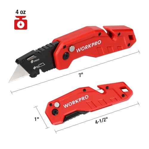 WORKPRO Folding Utility Knife with 10 Blades, Red - color: Red