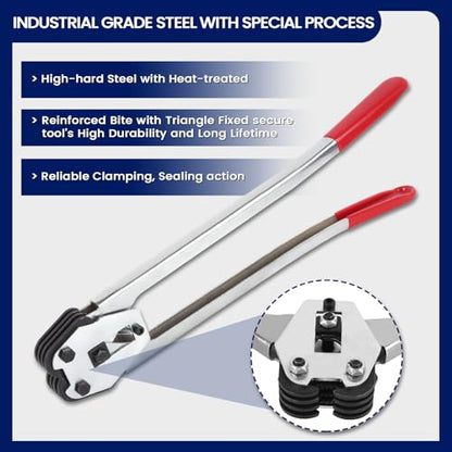 Steel Banding Tool Strapping Sealer - 2 in 1 Crimper & Sealer with 20" Extra-Long Handle and Enhanced Bite for PET Banding 1/2"~3/4"-Steel Strapping Tool for Heavy Duty Package