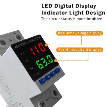 Voltage Protector 110V, 1-63A Adjustable Smart Circuit Breaker