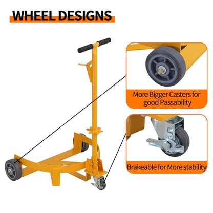 55 Gallon Drum Dolly, 1200lbs Capacity Oil Drum Caddy, Low Profile Barrel Dolly Cart with Adjustable Handle for Workshop Factory Warehouse