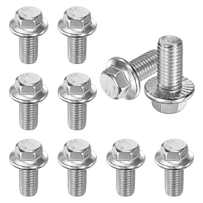 M METERXITY 10 Pack Flanged Hex Head Bolts, M12 x 25mm 304 Stainless Steel External Hex Drive Screws, Metric Fully Threaded Screw for Furniture Car DIY Project [Silver Tone] - size: M12 x 25mm