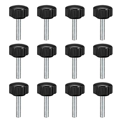 uxcell M4 x 20mm Metric Male Thread Knurled Clamping Knobs Grip Thumb Screw on Type Plastic Threaded Hand Bolt Knobs Black 12 Pcs - size: M4 x 20