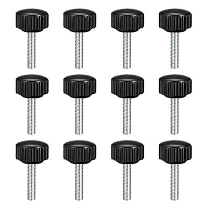 uxcell M4 x 20mm Metric Male Thread Knurled Clamping Knobs Grip Thumb Screw on Type Plastic Threaded Hand Bolt Knobs Black 12 Pcs - size: M4 x 20