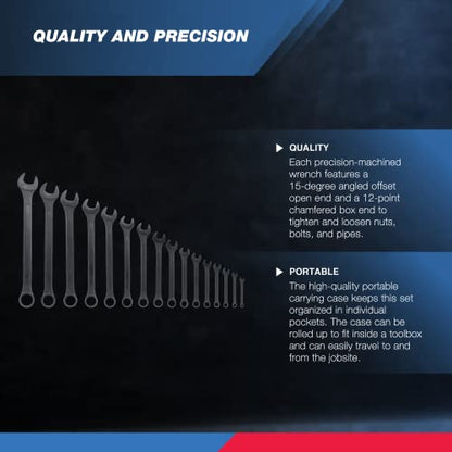 Neiko 03574A Jumbo Combination Wrench Set | 16 Piece | SAE | 1/4” to 1-1/4” | Raised Panel Construction - size: 16 Piece, style: SAE