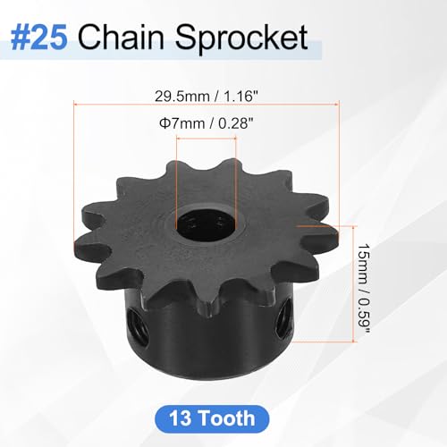 uxcell #25 Chain Roller Sprocket 7mm Bore 29.5mm OD, 13 Tooth C45 Carbon Steel ANSI #25 Roller Sprocket Round Hole with Set Screws for ISO 04C Chain, Black - size: 7mm Bore 29.5mm OD, 13 Tooth
