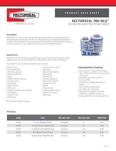 RectorSeal Tru-Blu 31780 Pipe Thread Sealant, Fast-Dry, Flexible Set Thread Sealant Designed for High Vibration Environments, PTFE Enriched, Plumbing, 1 3/4 oz