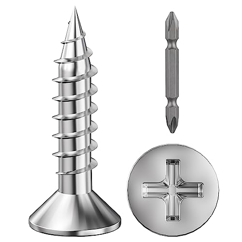 Wensilon (400Pcs) #8x3/4 Wood Screw Quick Metal Self Tapping Flat Head 304 Stainless Steel - color: Silver, size: #8x3/4
