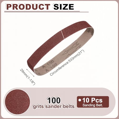 HARFINGTON 1-1/8 x 21 Inch Sanding Belts, 10 Pcs 100 Grits Aluminum Oxide - size: 1-1/8x21 inch(100 grit)