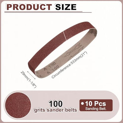HARFINGTON 1-1/8 x 21 Inch Sanding Belts, 10 Pcs 100 Grits Aluminum Oxide - size: 1-1/8x21 inch(100 grit)