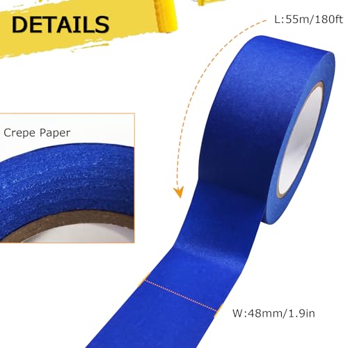 6 Rolls Masking Tape for Wall Paint, DIY Crafts & Arts(1.88Inch x 60.1Yard) - size: 6rolls, 1.88in x 60.1yds, Blue
