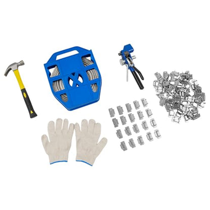 Stainless Steel Metal Packaging Machine Kit, Metal Banding Strapping Tool Pallet Banding Kit with Ratchet Tensioner and Cutter, 3/4" X 100 ft Banding Coil, 100pcs Ear Lokt Buckles (Blue)