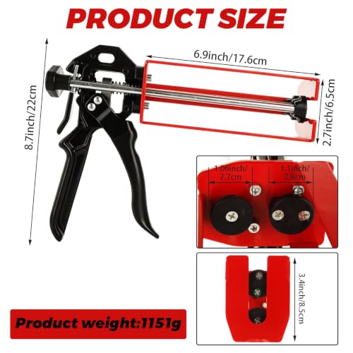 Epoxy Gun Dual Cartridge 200 ml / 215 ml (1:1 & 2:1), Manual 2 Part Epoxy Gun for Panel Bonding, Structural, Fillers, Plastic Repair, Red