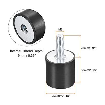 uxcell Rubber Mounts 6pcs M8 Male/Female Vibration Isolator Shock Absorber, for Garage Motor Air Compressor Car Boat Bobbins, D30mmxH30mm - size: M8x30mmx30mm