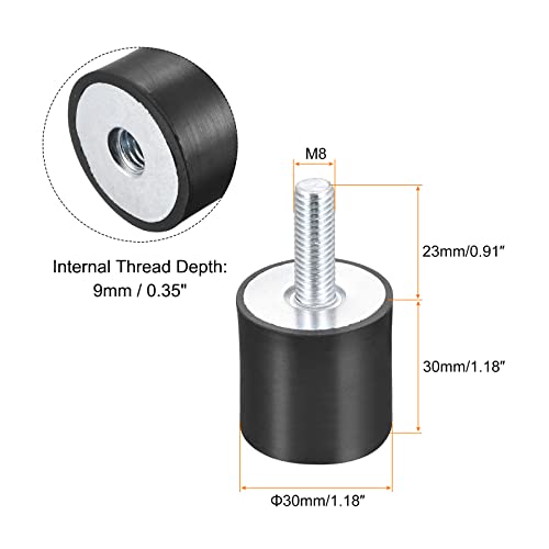 uxcell Rubber Mounts 6pcs M8 Male/Female Vibration Isolator Shock Absorber, for Garage Motor Air Compressor Car Boat Bobbins, D30mmxH30mm - size: M8x30mmx30mm
