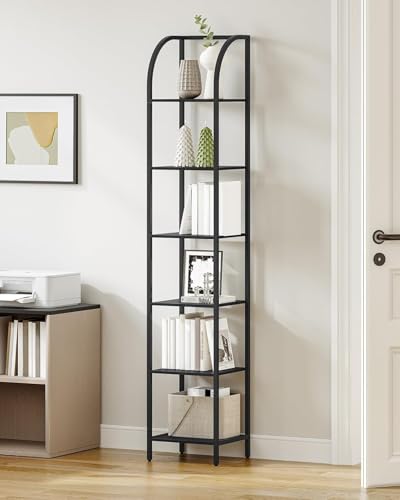 Hzuaneri Bookshelf Narrow Bookcase, Tall Storage Rack with Steel Frame - color: Black, size: 11.8 × 13.2 × 71.9 inch