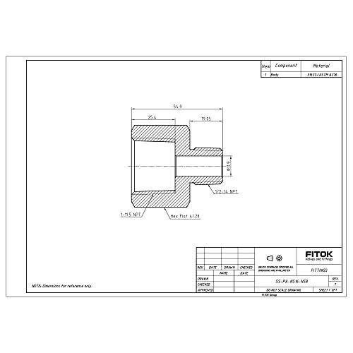 316 Stainless Steel Pipe Fitting Reducing Adapter 1'' Female NPT × 1/2'' Male NPT, 4400 psi, SS-PA-NS16-NS8 - size: 1'' FNPT × 1/2'' MNPT