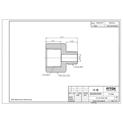 316 Stainless Steel Pipe Fitting Reducing Adapter 1'' Female NPT × 1/2'' Male NPT, 4400 psi, SS-PA-NS16-NS8 - size: 1'' FNPT × 1/2'' MNPT