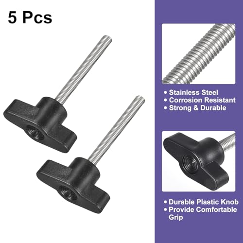 uxcell 5Pcs Clamping Screw Knob, M5 x 50mm Metric 304 Stainless Steel T Shaped Thumb Screws Handle for Quick Remove Hand Tightening Knob Replacement - size: M5 x 50mm
