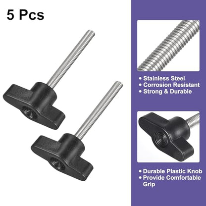 uxcell 5Pcs Clamping Screw Knob, M5 x 50mm Metric 304 Stainless Steel T Shaped Thumb Screws Handle for Quick Remove Hand Tightening Knob Replacement - size: M5 x 50mm