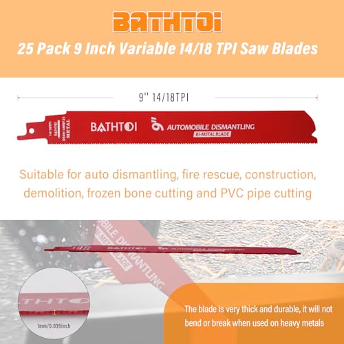 25 Pack 9 Inch 14/18 Tpi Reciprocating Saw Blades for Metal Cutting - size: 9 Inch 14/18TPI