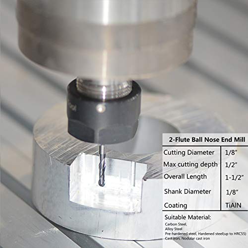 SpeTool 5Pcs Ball Nose Router Bits 1/8" Cutting Diameter Milling Tool HRC55, 1/8" Shank Up Cut Spiral CNC Tool - size: D1/8"