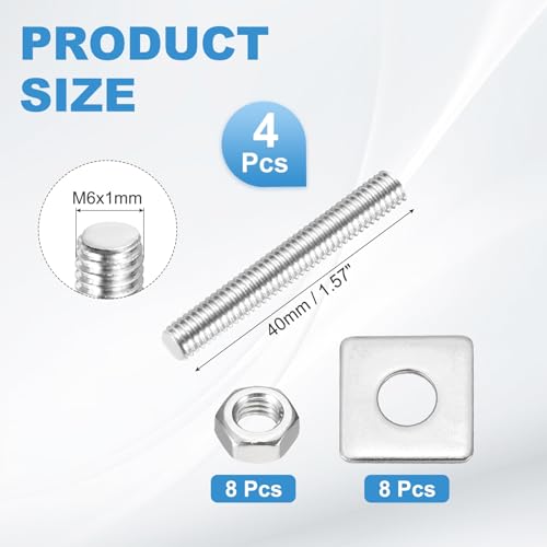 MECCANIXITY 4Set M6x40mm Fully Threaded Rod Threaded Rods Bar Studs - size: M6x40mm