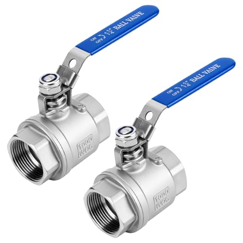 2 Pack 1-1/4" Ball Valves NPT Female Valve 304 Stainless Steel Full Port Locking Ball Valve Handle, Heavy Duty Shut Off Valve for Home and Industrial (1-1/4 Inch) - size: 1-1/4 Inch