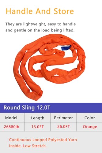 Round Sling 26880lb 13FT Sling Strap Rigging Polyester Endless Lift Sling for Hoist Heavy Duty Objects Heavy Duty Poly Lifting Sling【12T-4M】 - size: 26455lb-13FT