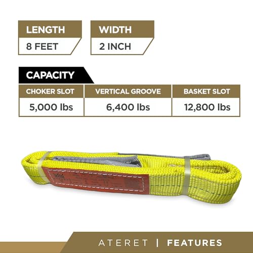 ATERET Twisted Eye Polyester Lift Sling I 2" x 8 feet I Heavy Duty Lifting Web Sling I (2" x 8') - size: 2" x 8'