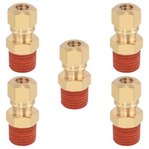 5PCS Brass DOT 1/4" Tube x 1/4" NPT Compression Union Nylon Tubing - size: 1/4" OD x 1/4" NPT, style: Straight Male NPT Thread-5PCS