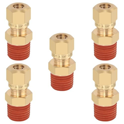 5PCS Brass DOT 1/4" Tube x 1/4" NPT Compression Union Nylon Tubing - size: 1/4" OD x 1/4" NPT, style: Straight Male NPT Thread-5PCS