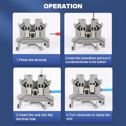 100PCS Yellow UK2.5B Terminal Block DIN Rail Terminal Blocks - Application for 12-22 AWG 800V Electrical Cabinets Distribution Box,Solar Power System,PLC Industrial Control Automation Panel DIY CNC RV - color: UK2.5B Yellow