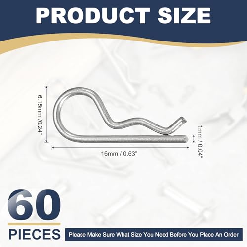 60pcs Cotter Pins M1x16mm Heavy Duty R Clips Hitch Pin Clip - size: M1 x 16mm