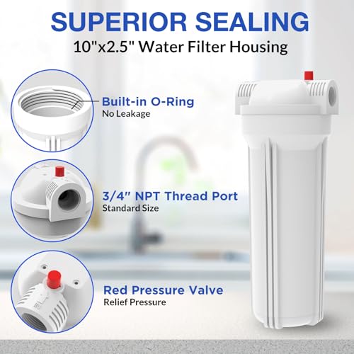 SimPure Whole House Water Filter Housing, 10" Sediment Filter - size: 1 Count (Pack of 1), style: System (10 Inch x 2.5 Inch)