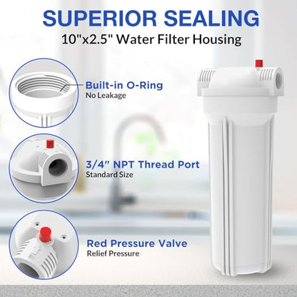 SimPure Whole House Water Filter Housing, 10" Sediment Filter - size: 1 Count (Pack of 1), style: System (10 Inch x 2.5 Inch)