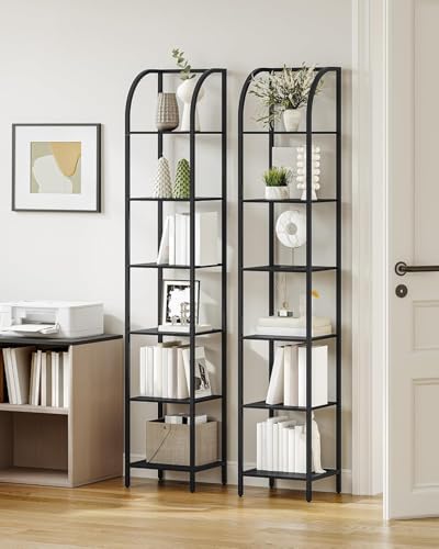 Hzuaneri Bookshelf Narrow Bookcase, Tall Storage Rack with Steel Frame - color: Black, size: 11.8 × 13.2 × 71.9 inch