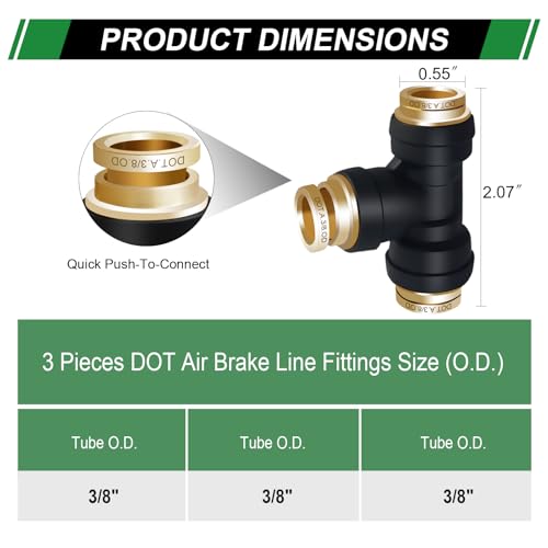 3/8" DOT Air Hose Fittings Tee 3 PCS,Quick Push To Connect Fittings - color: 3/8" * 3/8" * 3/8" 3PCS