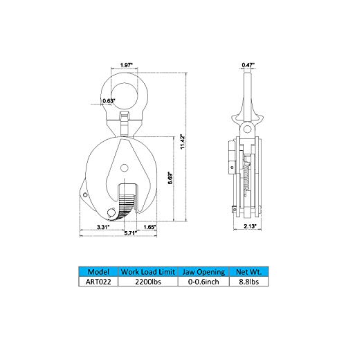 Vertical Plate Clamp, 1 Ton/2200lbs, 0.8" Jaw Opening, GS Certified - size: 2200 lbs